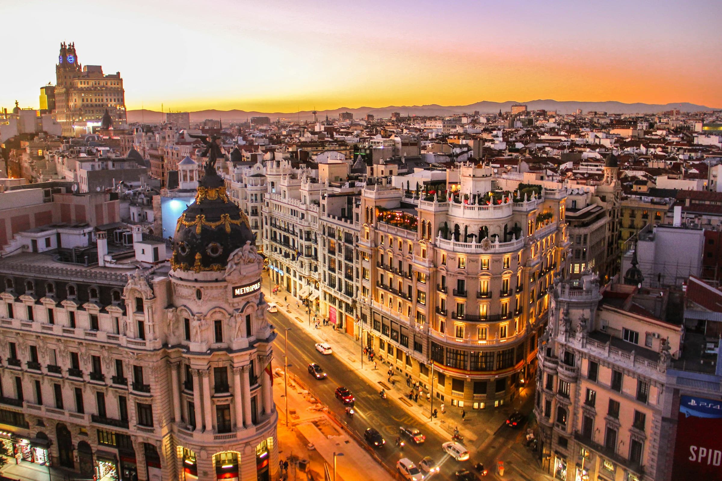 Madrid skyline at dusk