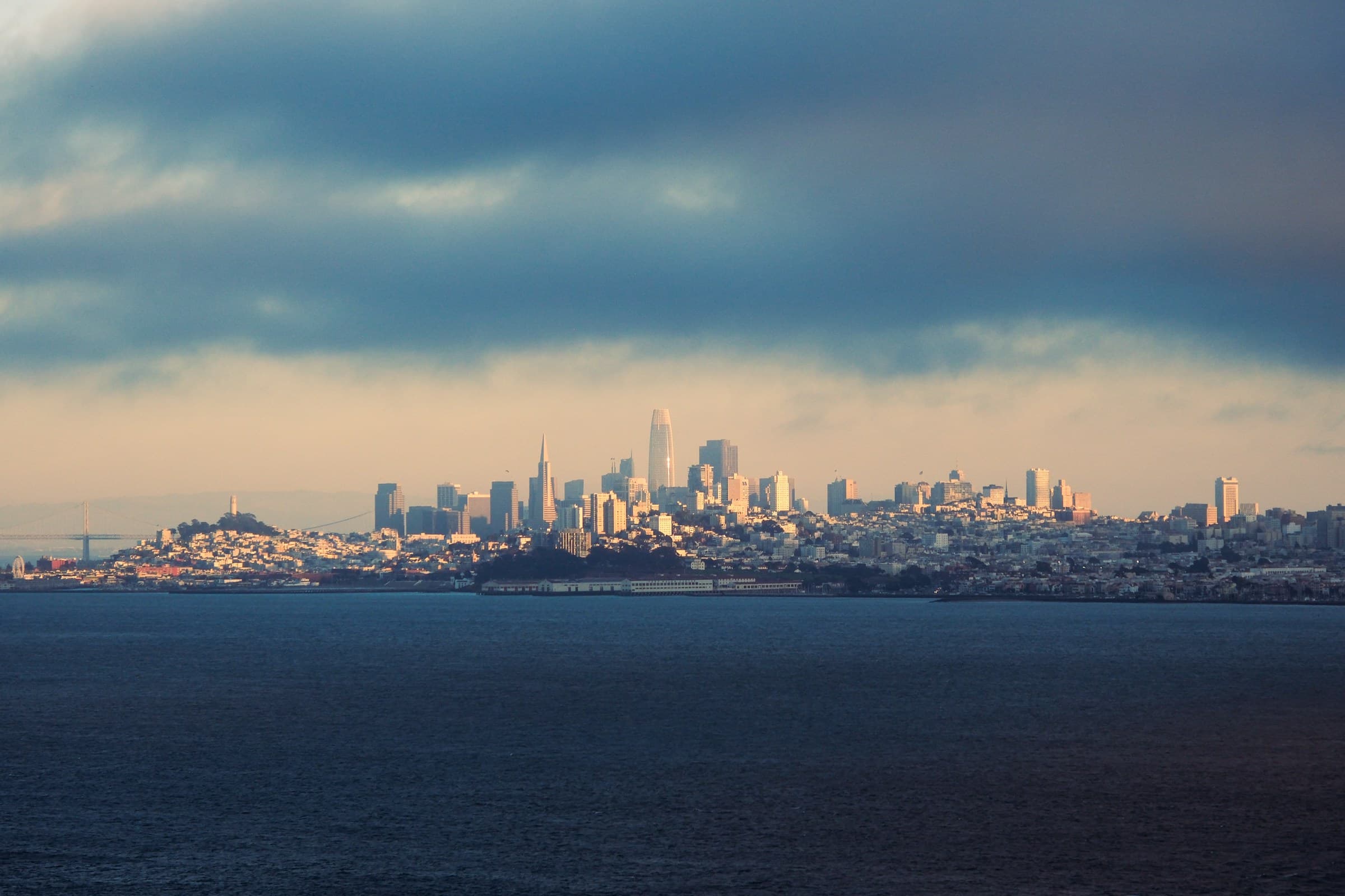 San Francisco skyline across the bay at dusk